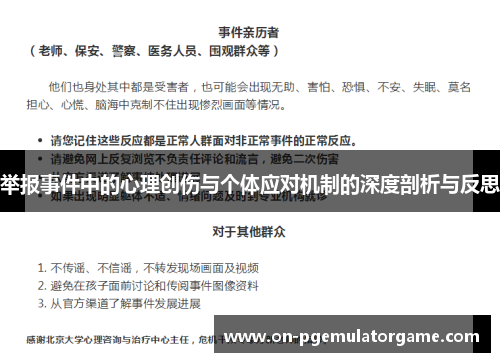 举报事件中的心理创伤与个体应对机制的深度剖析与反思